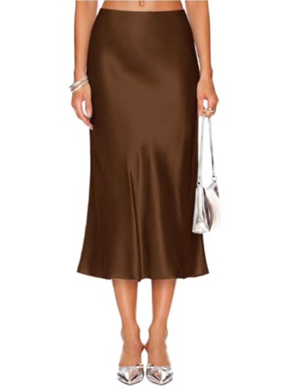 Women's High Waisted Satin Midi Skirt Flowy A-Line